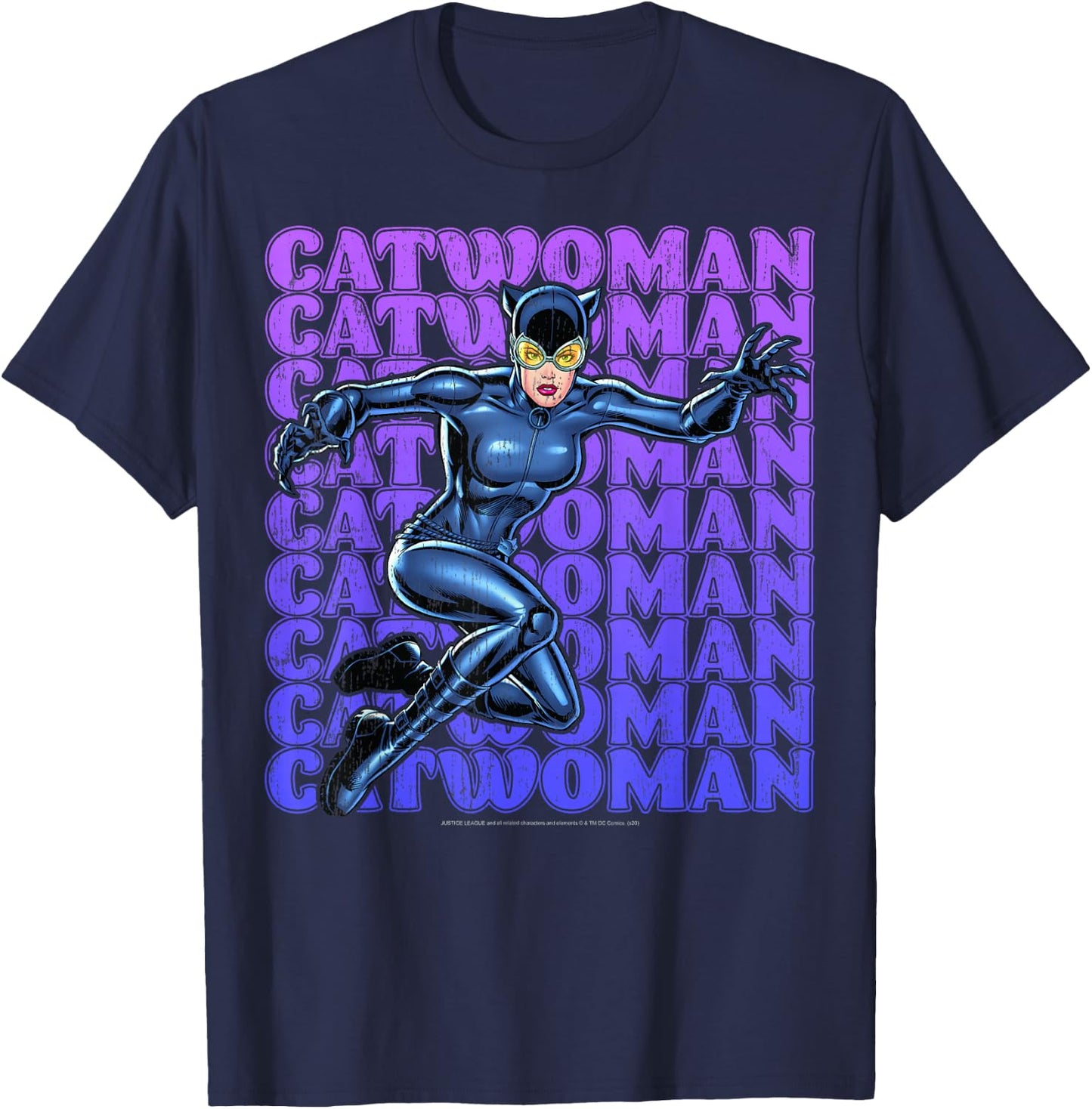 DC Comics Catwoman Name Stack Portrait T-Shirt - T-Shirt | Navy