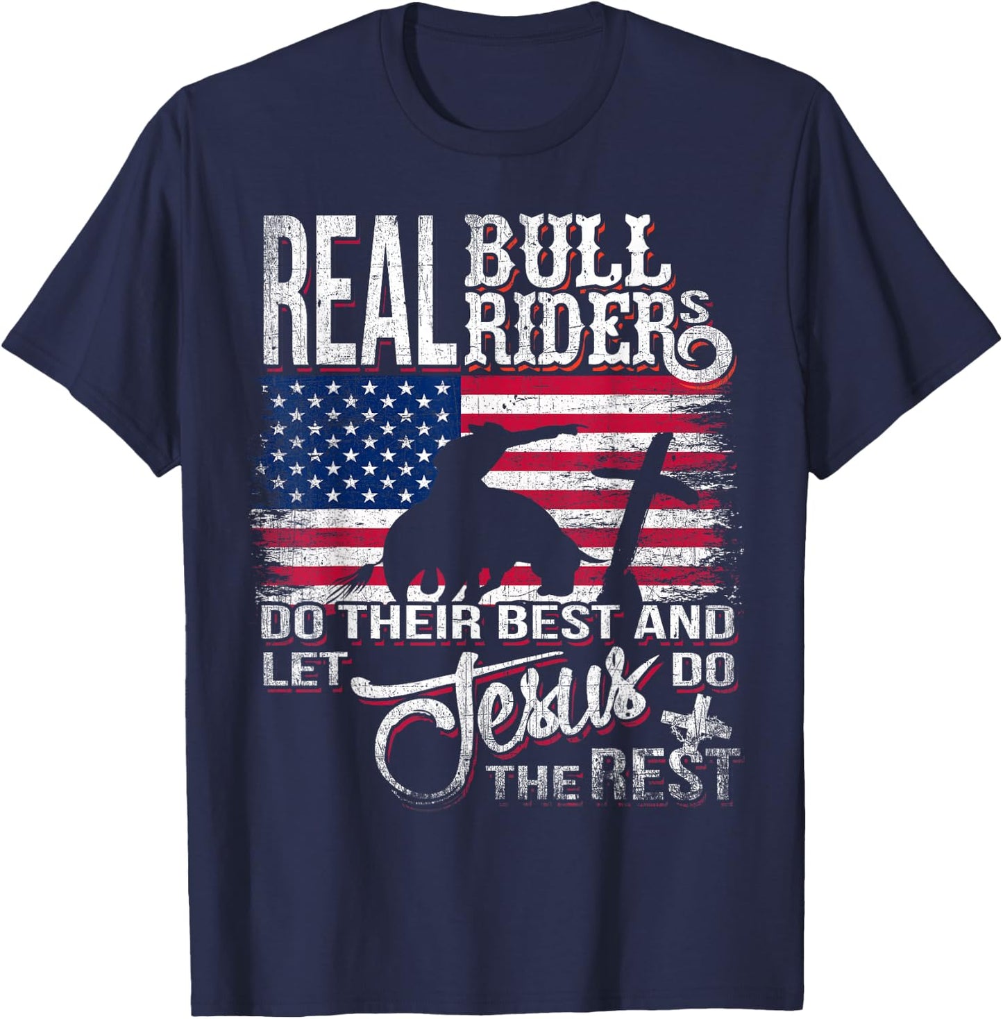 Christian Bull-Rider Bull Riding Jesus Western Sports T-Shirt - T-Shirt | Navy