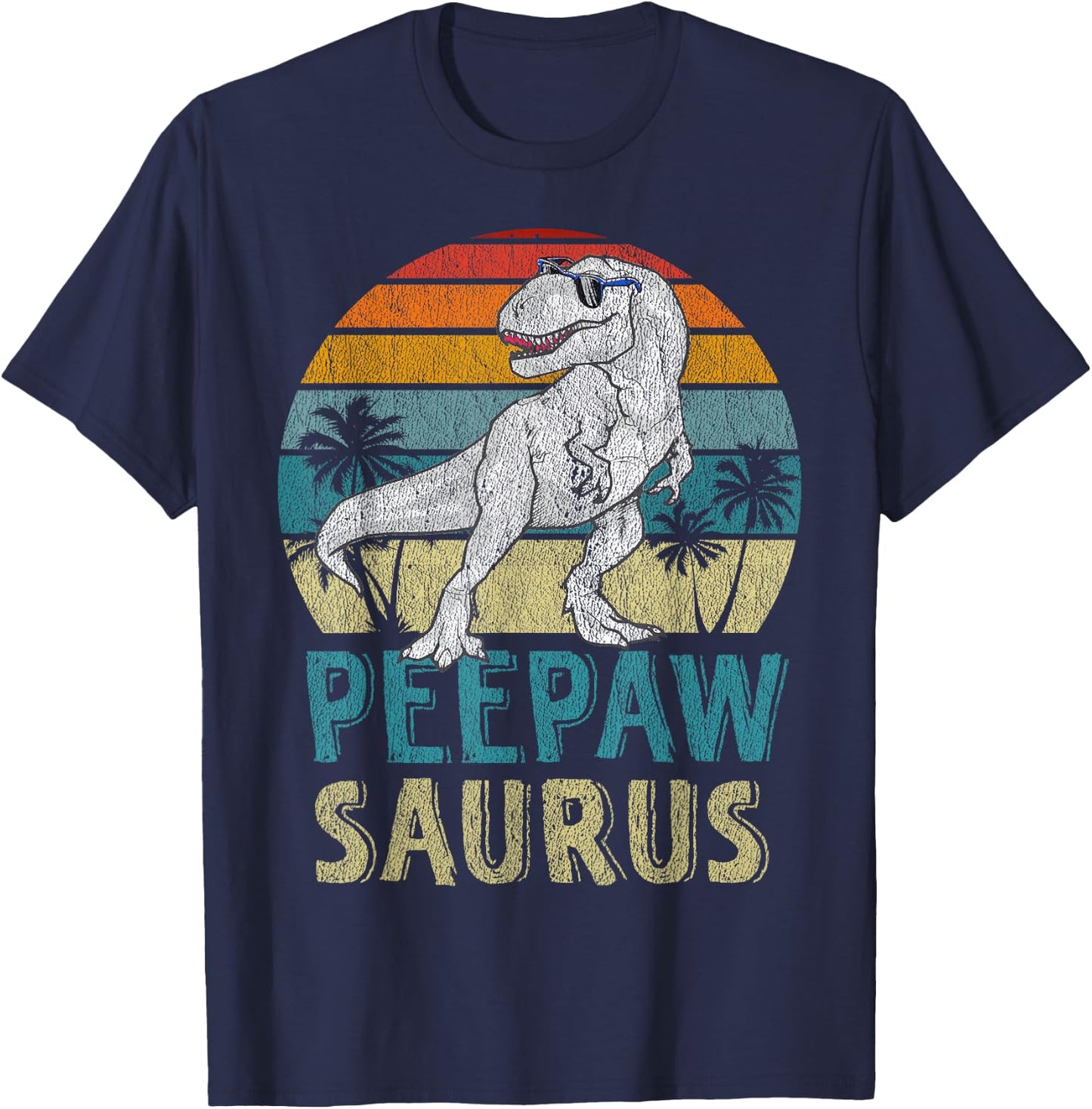 Saurus T Rex Family Matching - Peepawsaurus T-Rex Dinosaur - Adults Kids - Black - Short Sleeve - Classic Fit - Cotton 60% Polyester 40% T-Shirt - T-Shirt | Navy