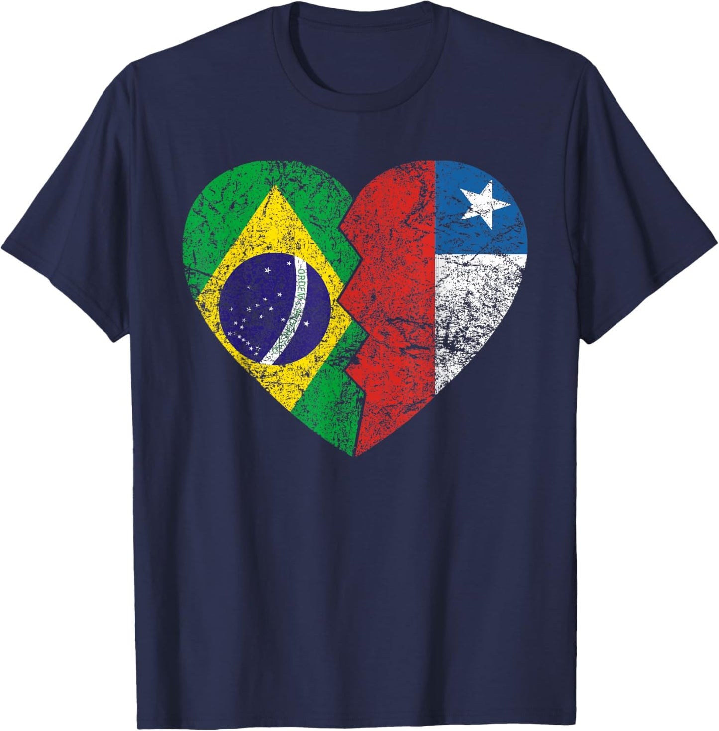 Chilean Brazilian Flags Heart | Brazil Chile Roots Vintage T-Shirt - T-Shirt | Navy