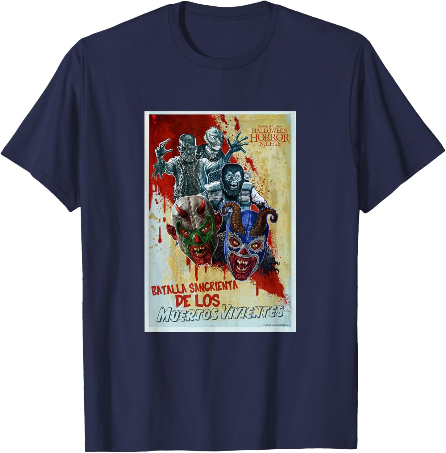 Halloween Horror Nights Luchadores Monstruosos T-Shirt - T-Shirt | Navy