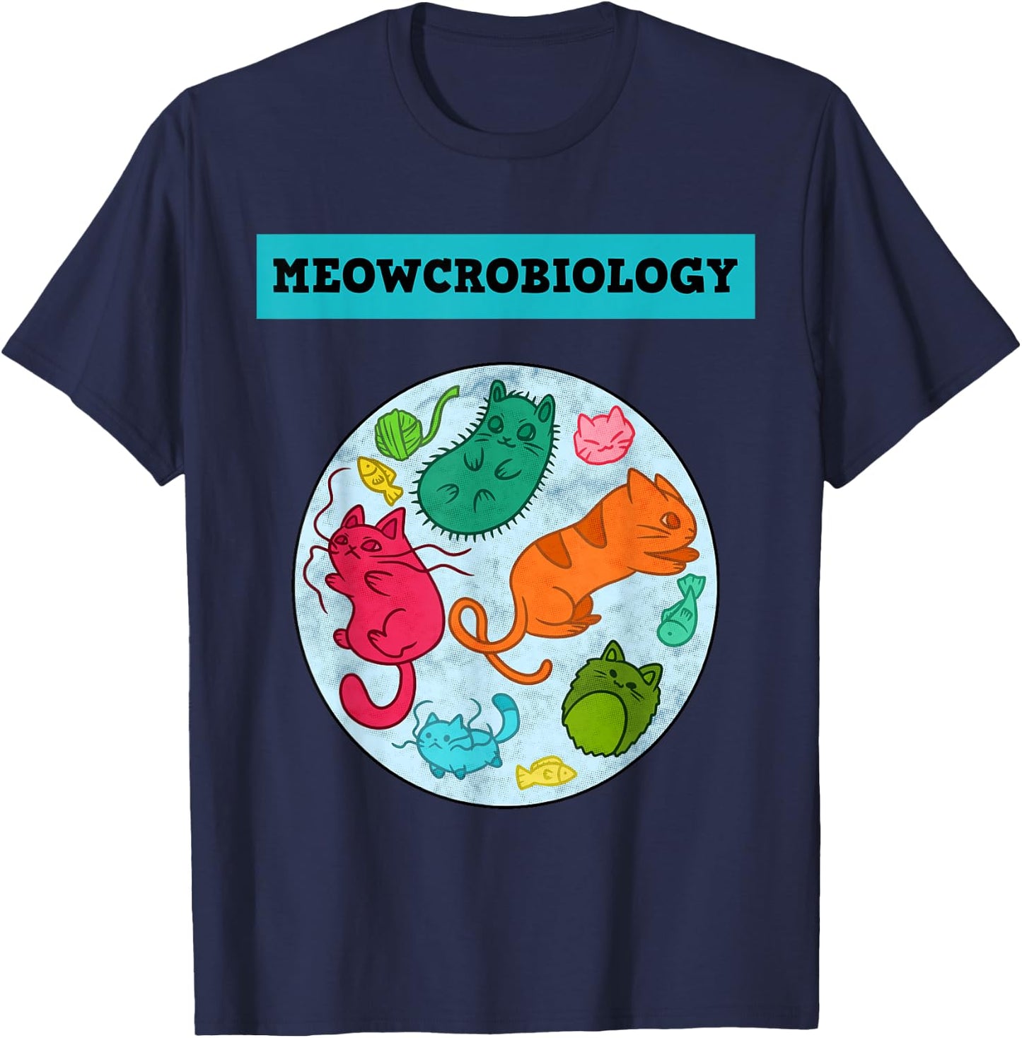 Meowcrobiology Cat Science - Classic Fit, Short Sleeve, Adult T-Shirt - T-Shirt | Navy