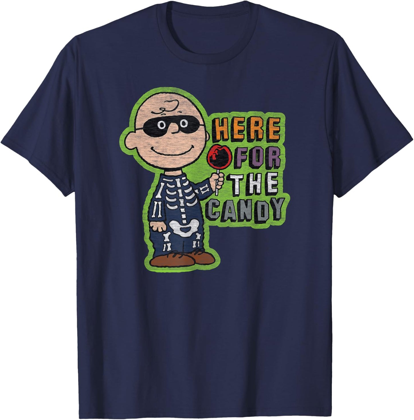Peanuts - Charlie Brown Halloween Skeleton Candy T-Shirt - T-Shirt | Navy