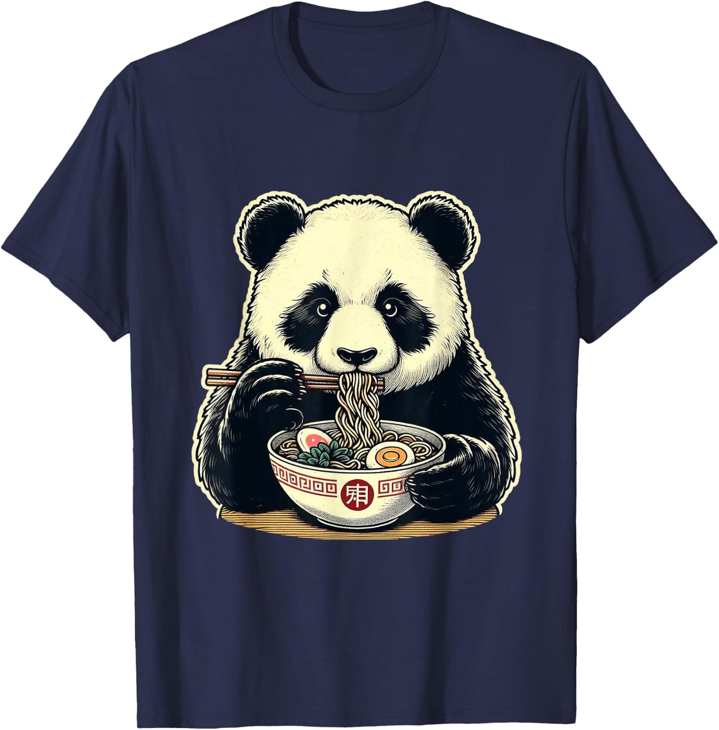 Panda Ramen Kawaii Neko Japanese Noodles Aesthetic T-Shirt - T-Shirt | Navy