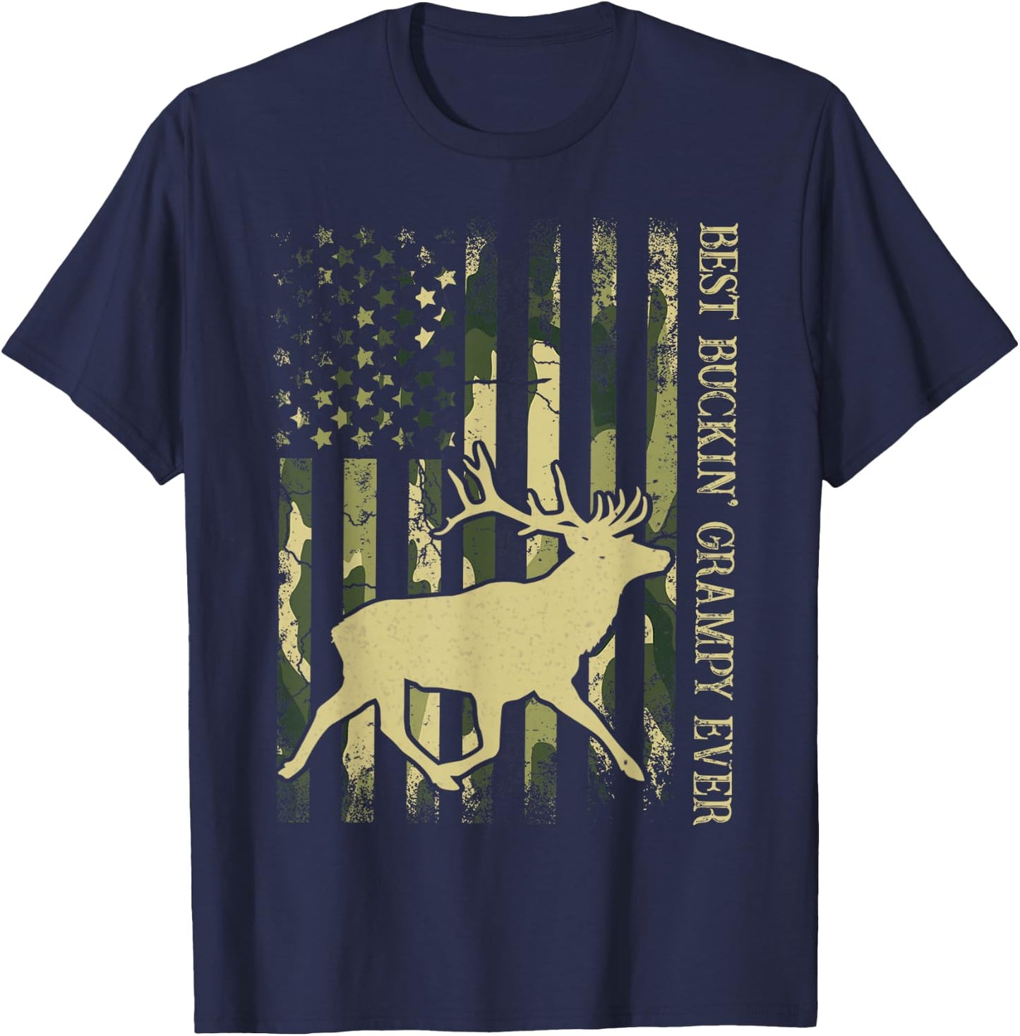 Best Buckin' Grampy Ever Camo American Flag Deer Hunting T-Shirt - T-Shirt | Navy