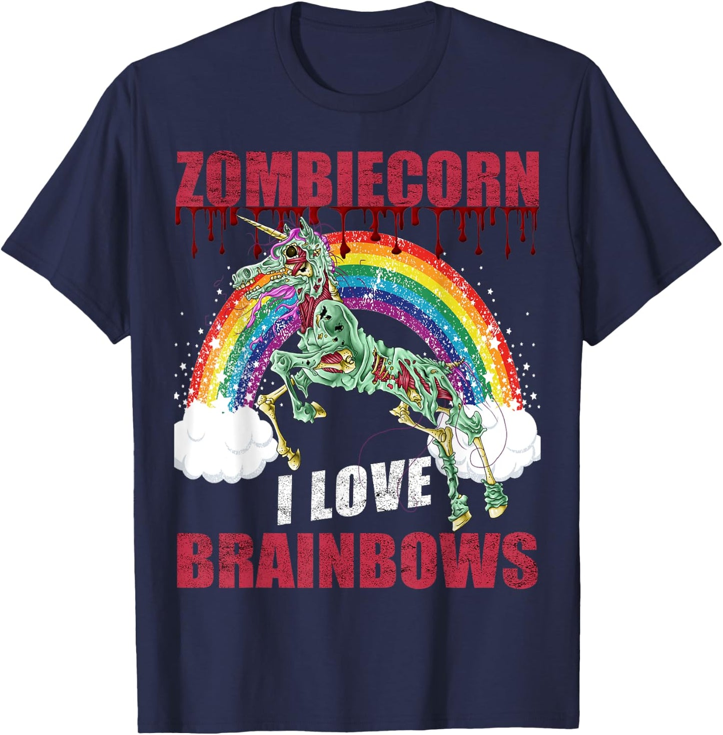 Zombie Unicorn I Love Brainbows Halloween Punk Gothic Goth T-Shirt - T-Shirt | Navy