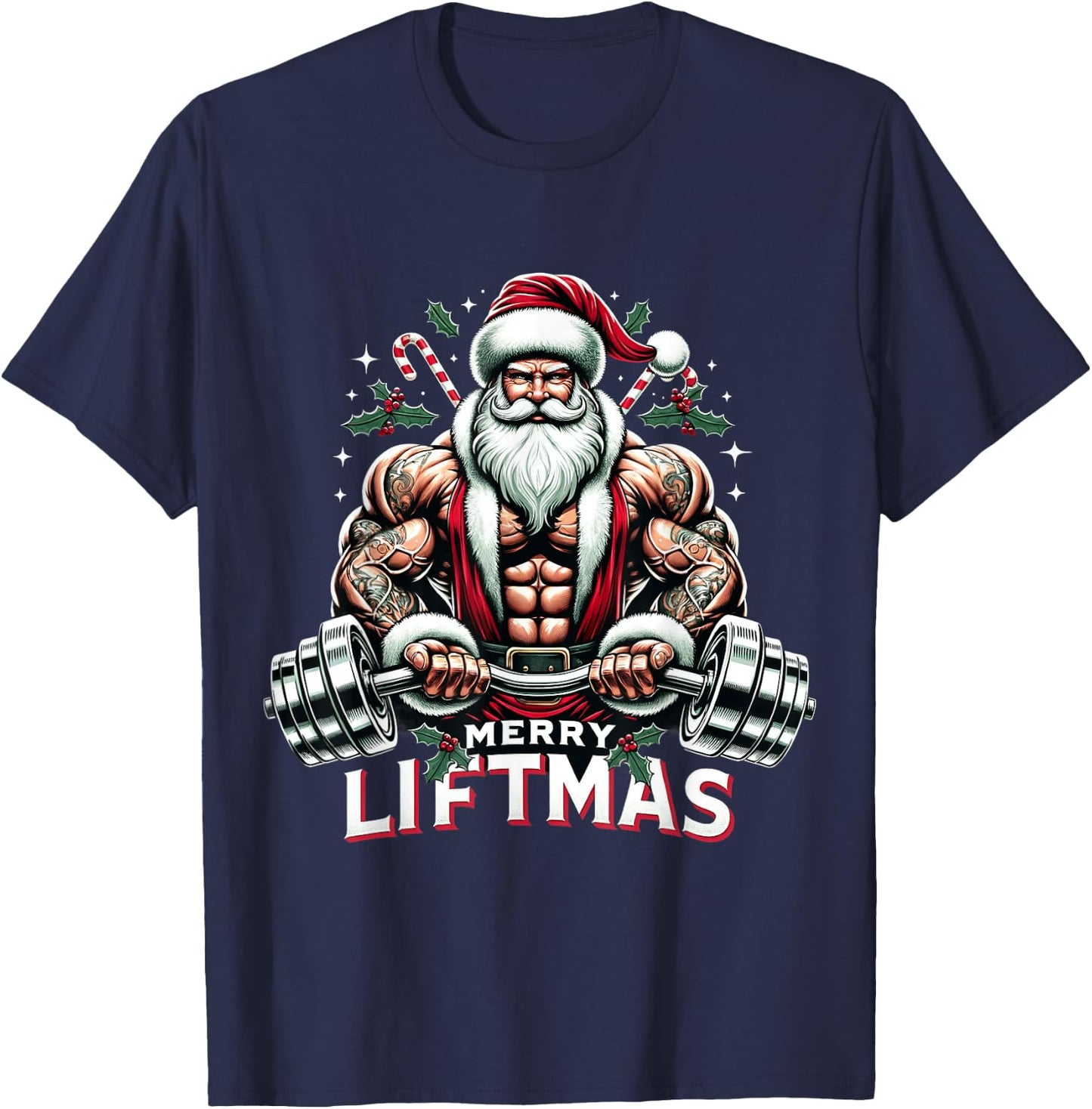 Muscle Santa Bodybuilder Merry Liftmas Gym Christmas Workout T-Shirt - T-Shirt | Navy
