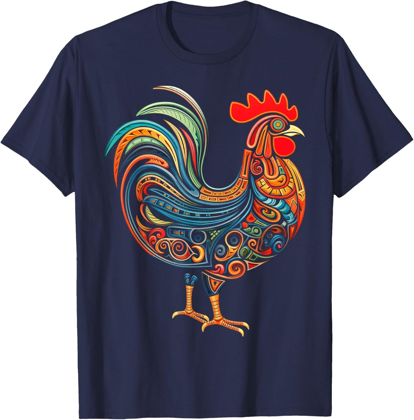 Chicken Mandala Abstract Animal Art Graphic Chicken T-Shirt - T-Shirt | Navy