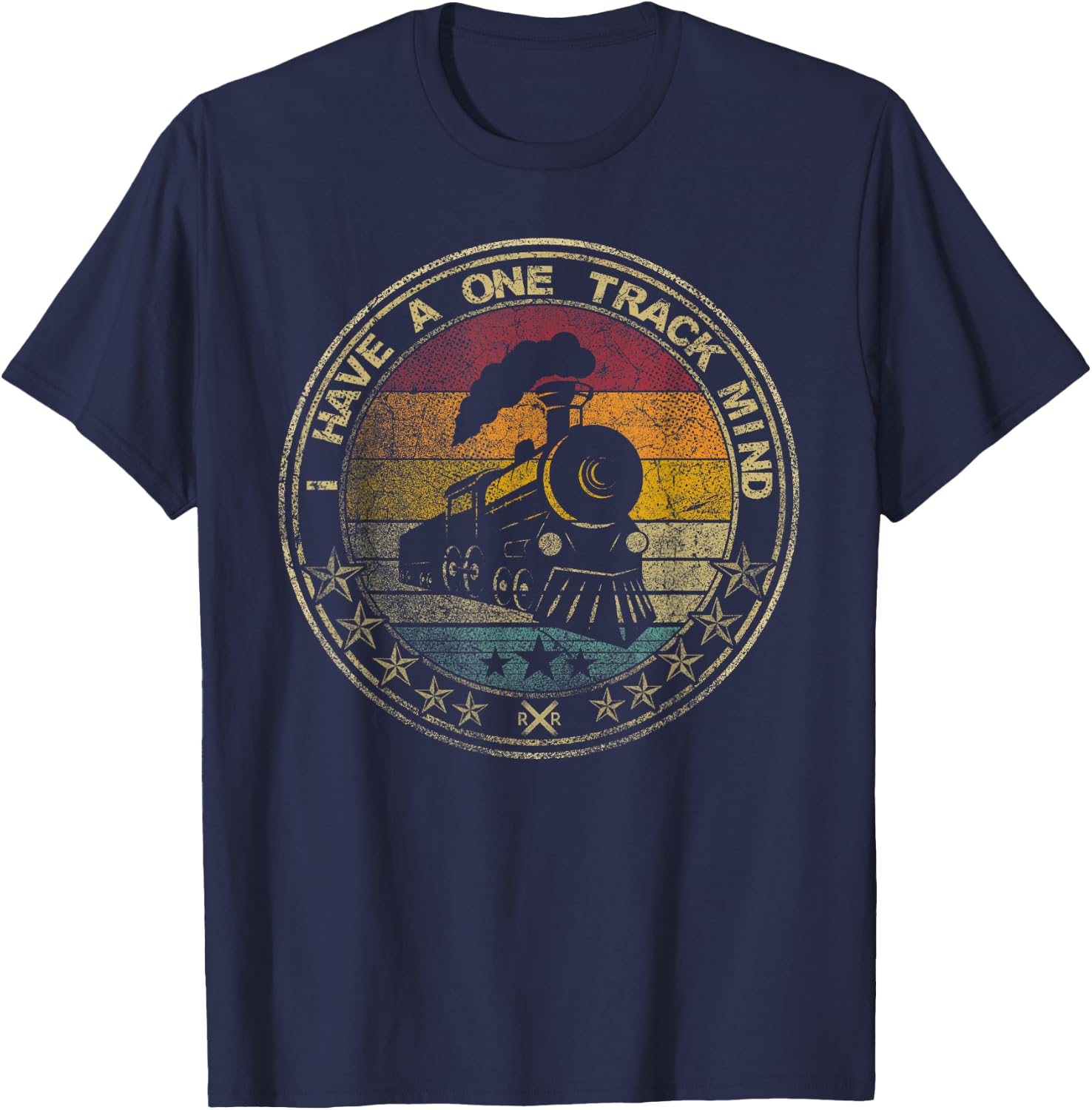 I Have A One Track Mind Train Retro Engine Model Railroad T-Shirt - T-Shirt | Navy
