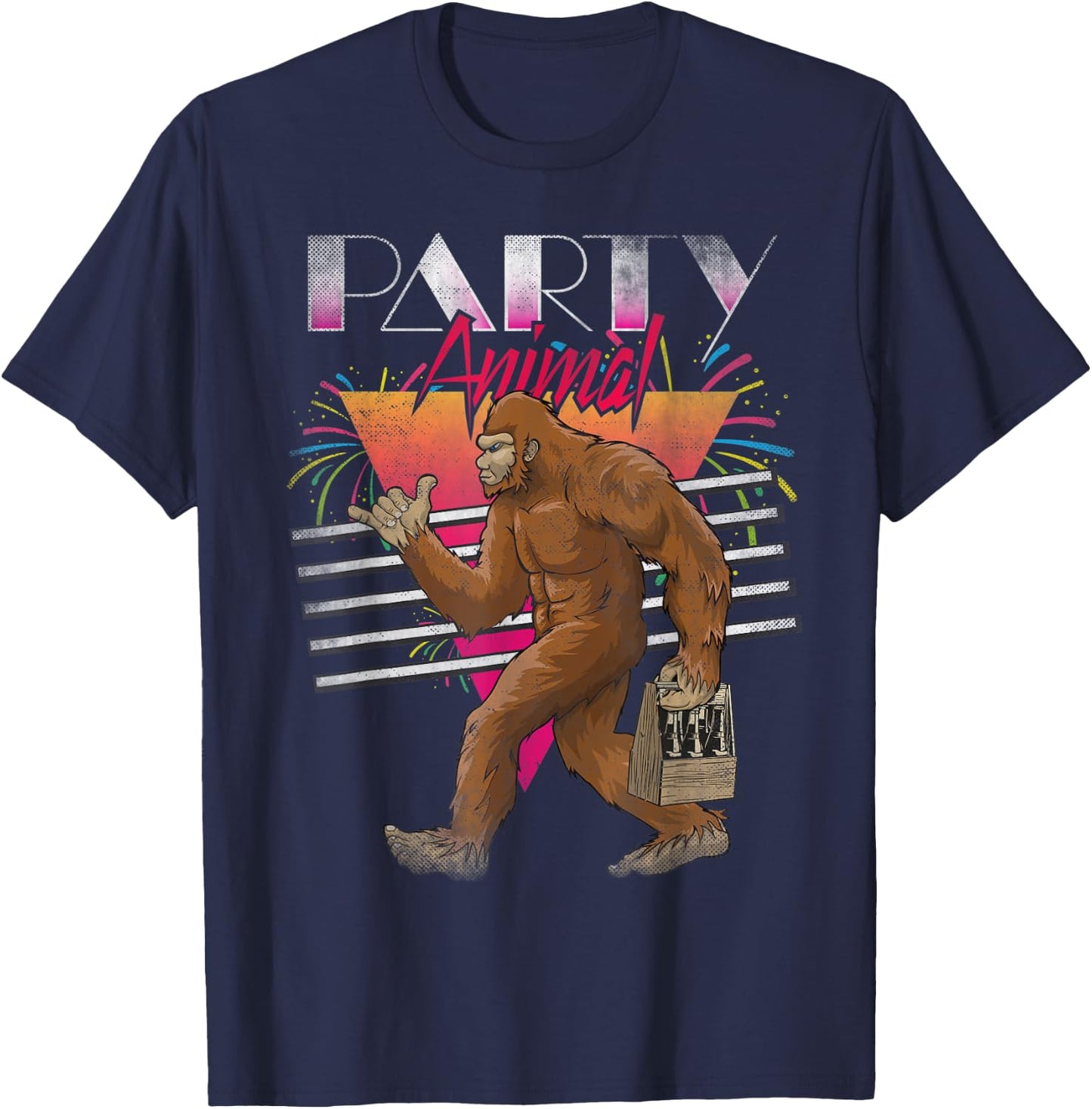 Vintage 80s Classic, Bigfoot, Sasquatch, Party Animal, Shaka T-Shirt - T-Shirt | Navy