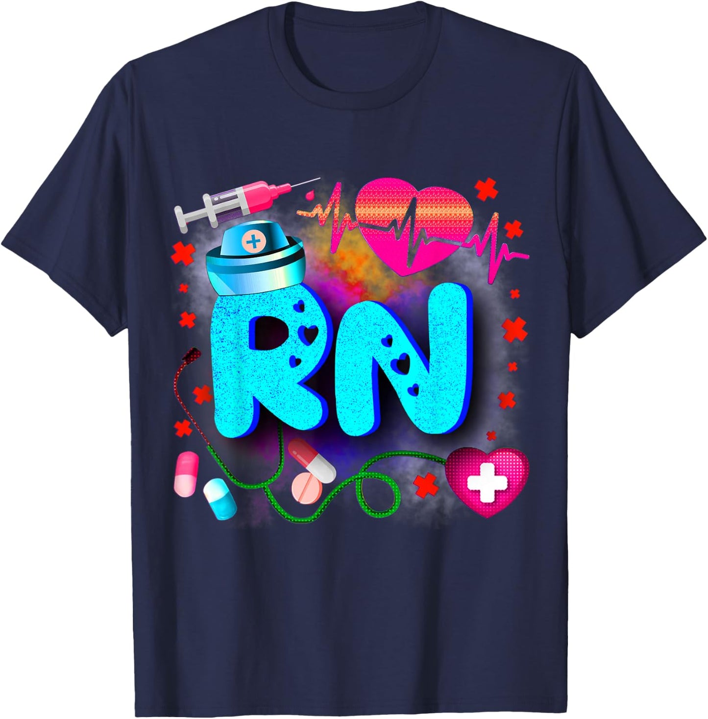 Registered Nurse RN - Tie Dye Registered Nurse Funny RN T-Shirt - T-Shirt | Navy
