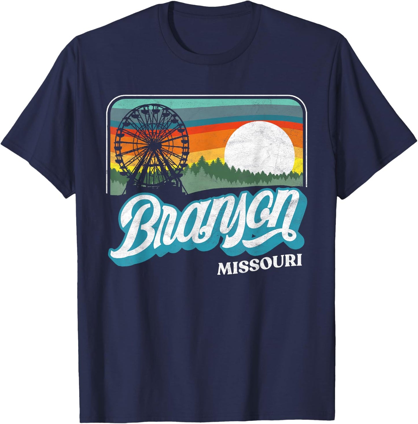 Branson Missouri Vintage 80s Style Retro Distressed T-Shirt - T-Shirt | Navy