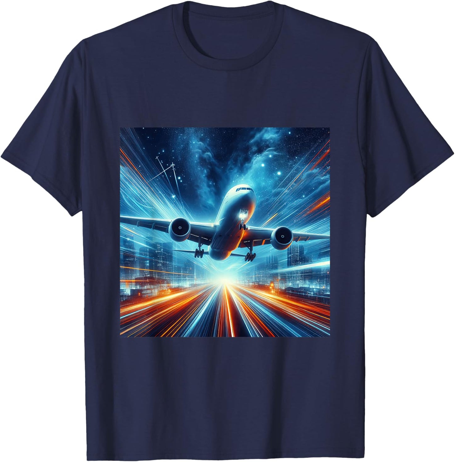 B-777 Aircraft Aviation Airplane Airport Runway Landing T-Shirt - T-Shirt | Navy