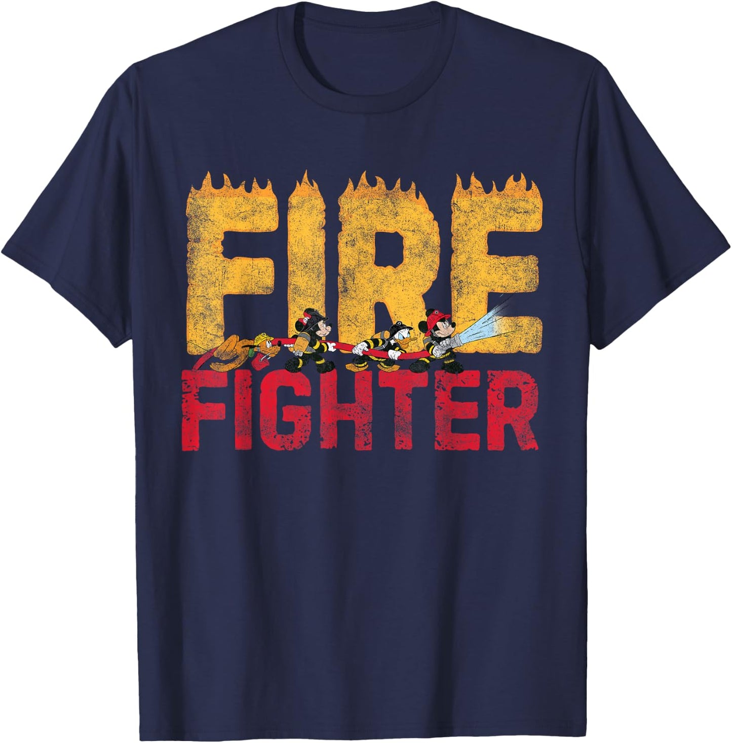Disney Mickey and Friends Minnie Donald Pluto Fire Fighters Small T-Shirt - T-Shirt | Navy