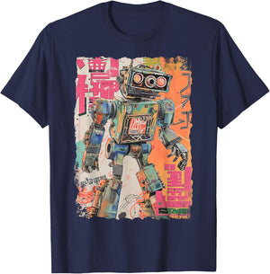 Hip Hop Y2K Vintage Hipster Edgy Urban Streetwear Robot T-Shirt - T-Shirt | Navy