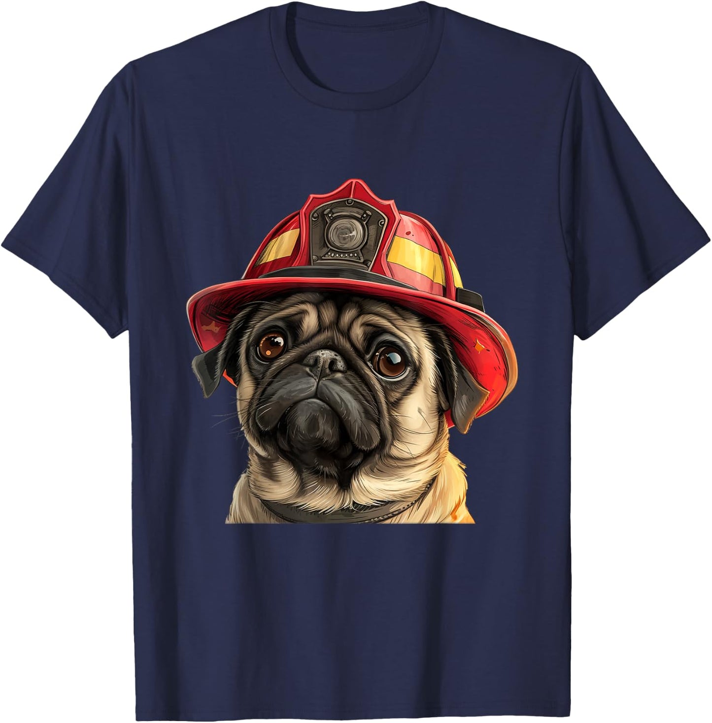Pug Firefighter Hat Fireman Dog T-Shirt - T-Shirt | Navy