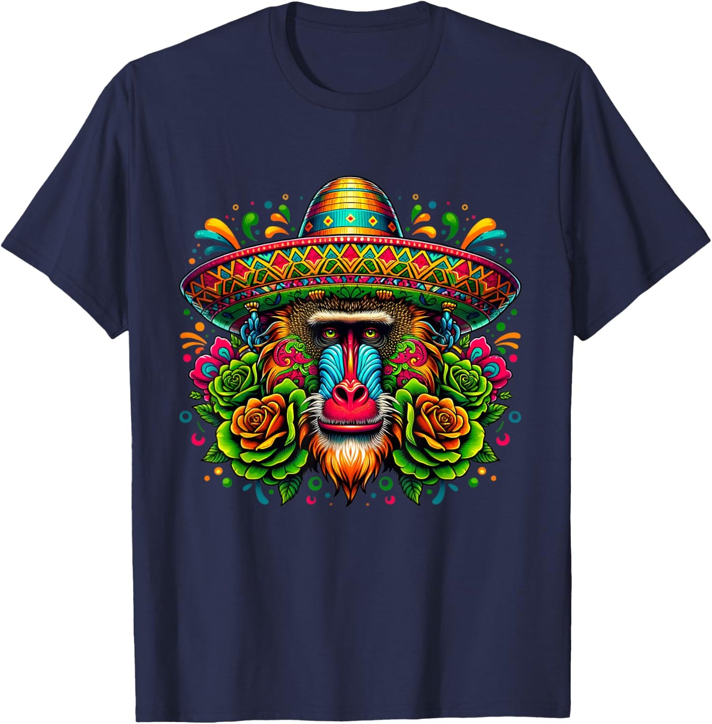 Mexican Cinco De Mayo Let's Fiesta Party Baboon Monkey T-Shirt - T-Shirt | Navy