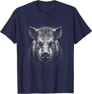 Wild Boar Face - Boar's Front Facing Head T-Shirt - T-Shirt | Navy