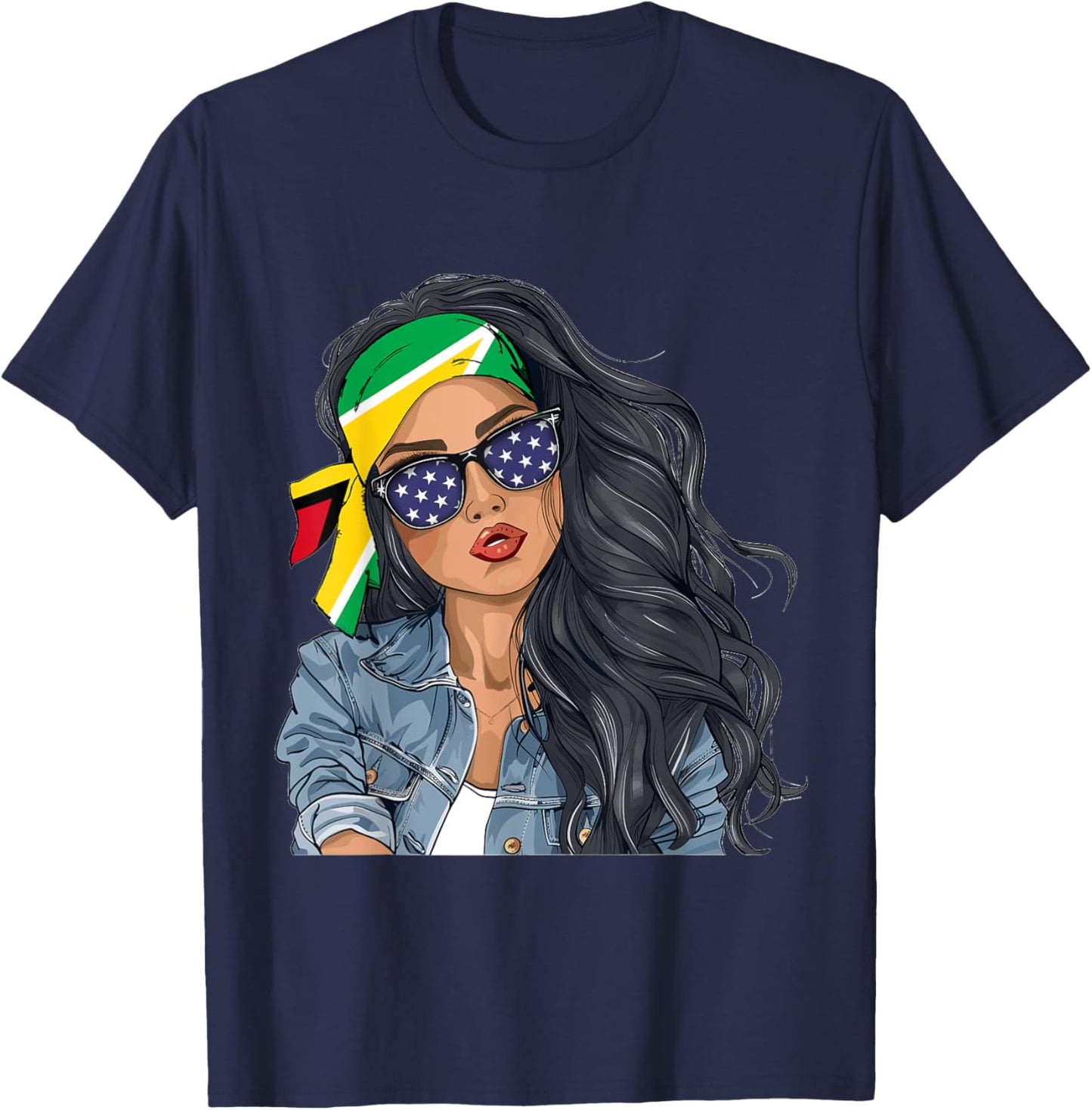 Guyanese Woman Products Flag Uniform American Guyana T-Shirt - T-Shirt | Navy