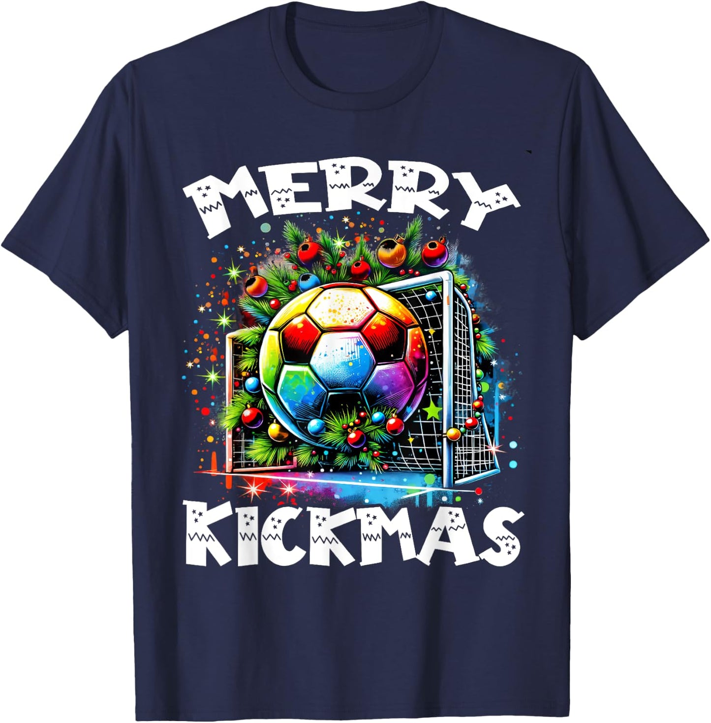 Merry Kickmas Soccer Ball Soccer Player Merry Christmas T-Shirt - T-Shirt | Navy