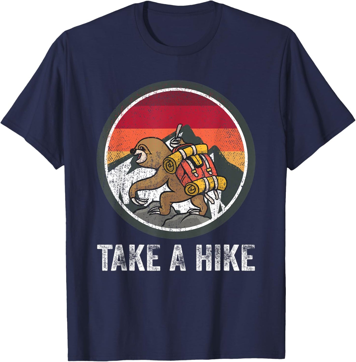 Take A Hike Retro Hiker Sloth Hiking Trekking Fun Kids Boys T-Shirt - T-Shirt | Navy
