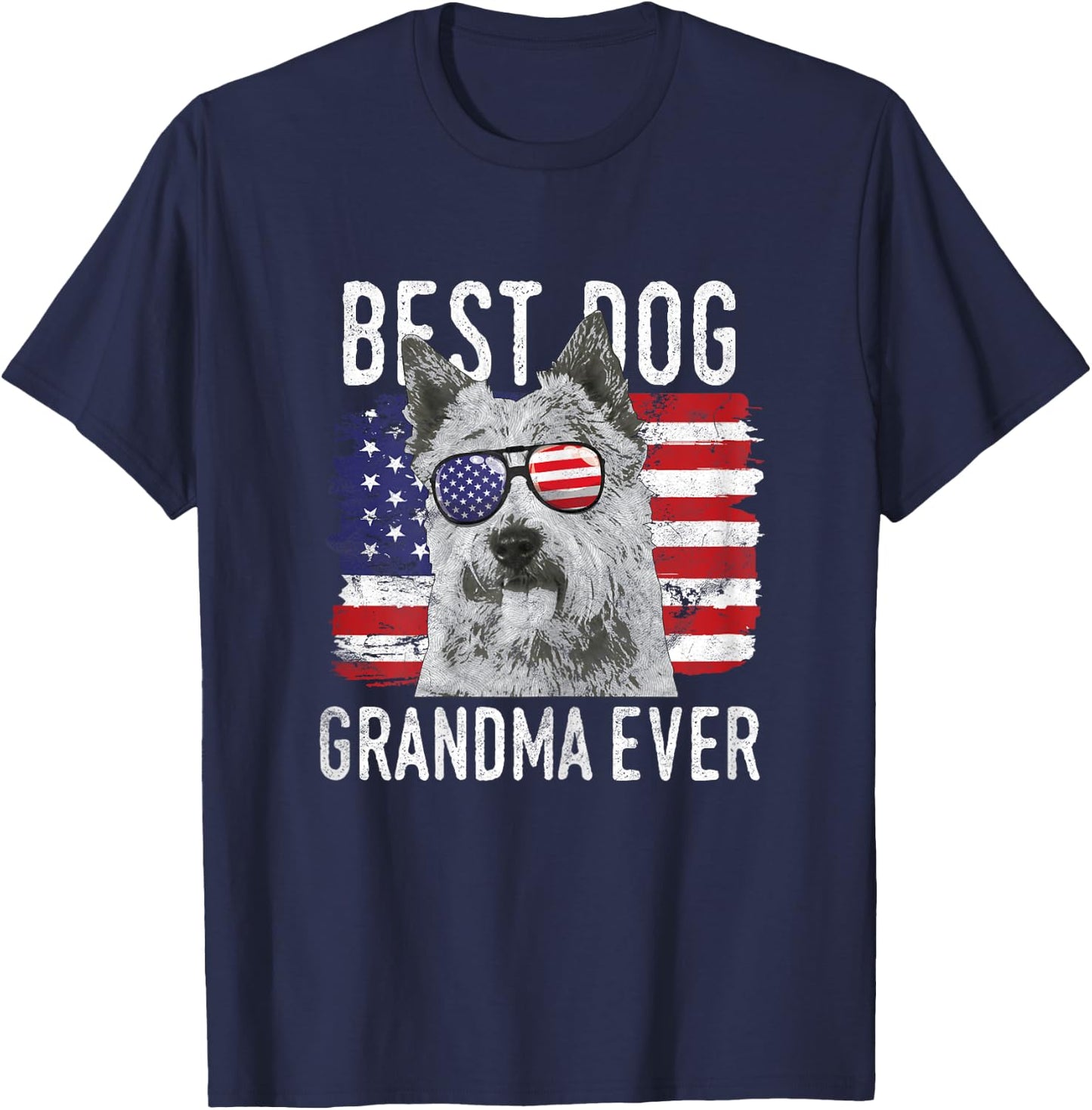 American Flag Best Dog Grandma Ever Norwich Terriers USA T-Shirt - T-Shirt | Navy