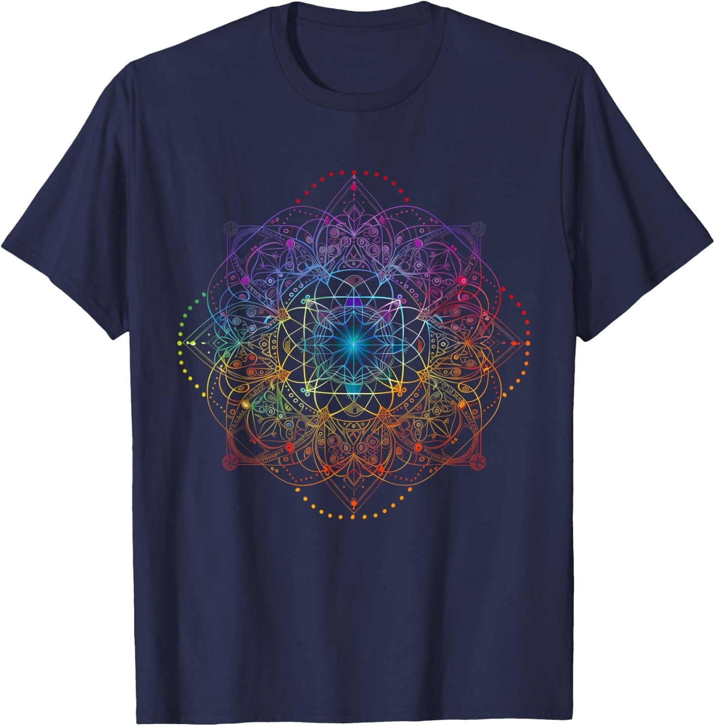 Sacred Geometry Metatron Cube Colorful Spiritual Yoga T-Shirt - T-Shirt | Navy
