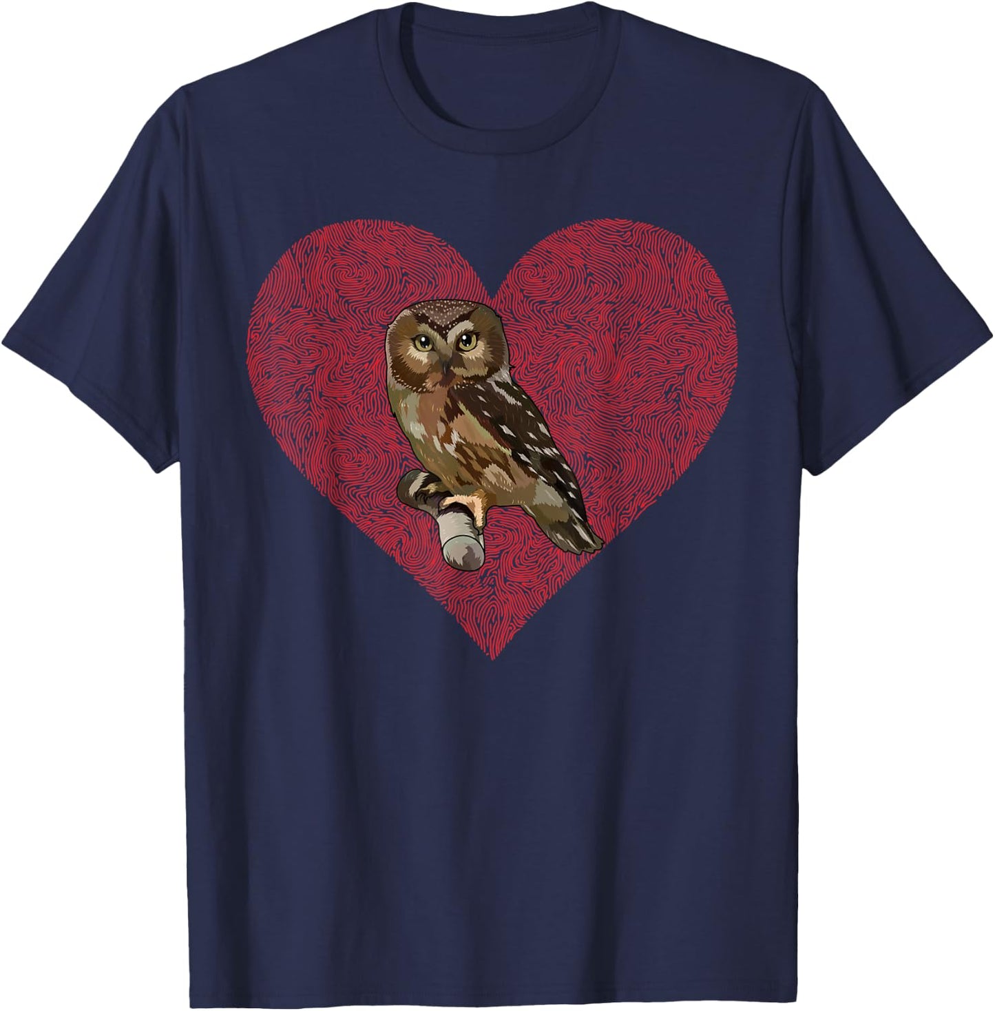 Northern Saw-whet Owl Valentines Day Bird Love Fingerprint T-Shirt - T-Shirt | Navy