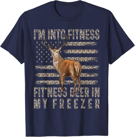 I'm Into Fitness Fitness Deer In My Freezer USA Camo Flag T-Shirt - T-Shirt | Navy