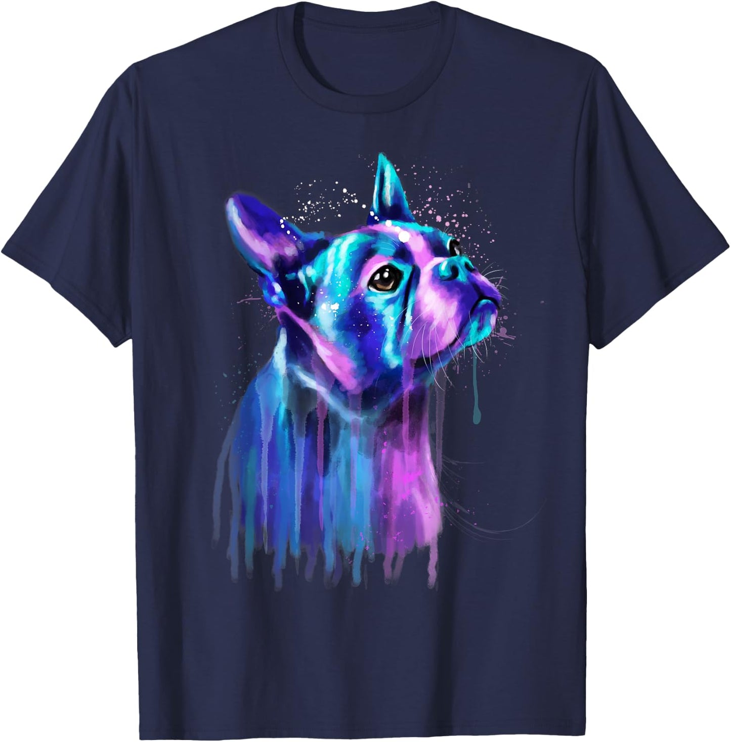 Colorful Boston Terrier Dog Art Watercolor Painting Women Kids T-Shirt - T-Shirt | Navy