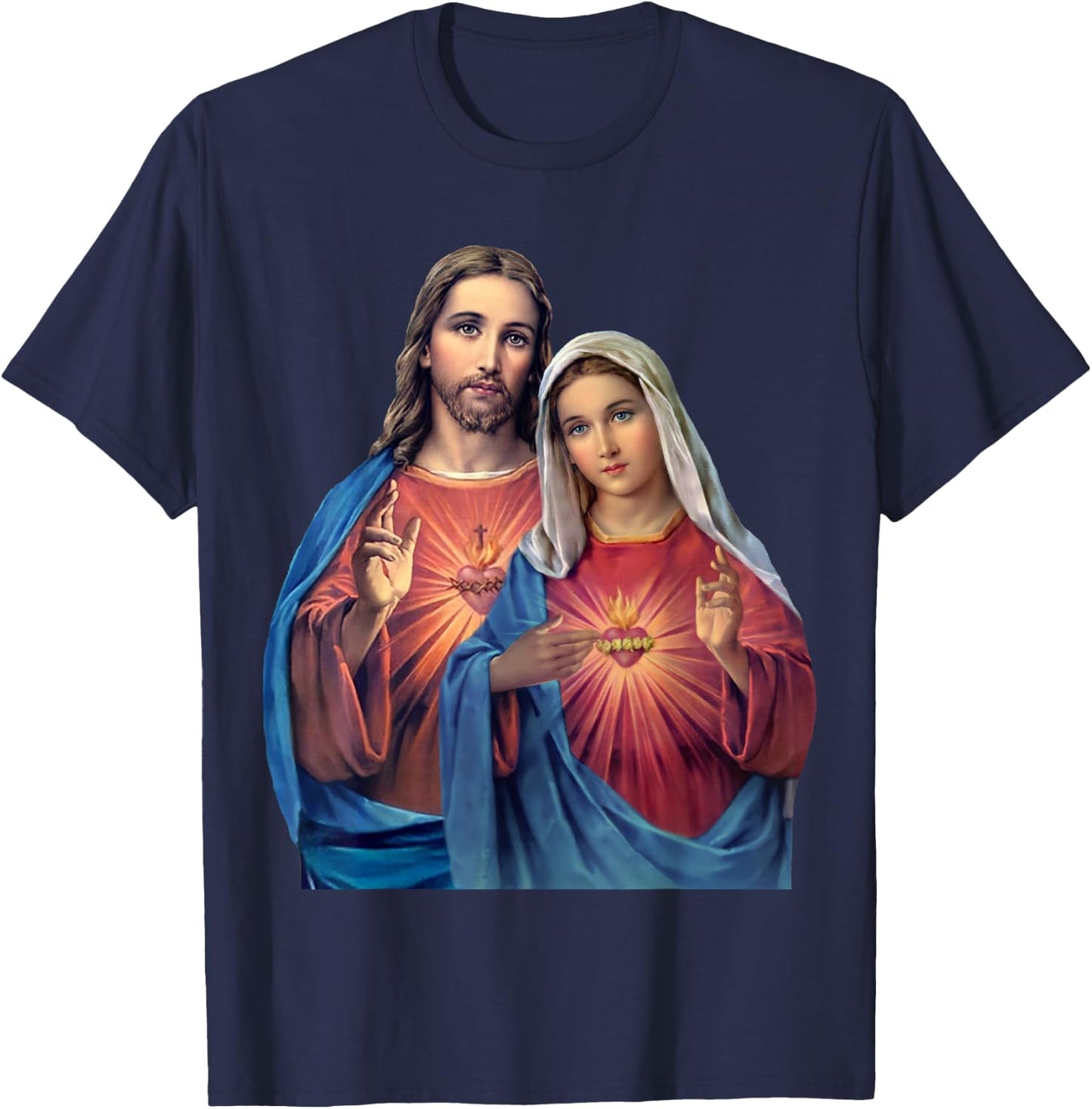 Hearts of Jesus and Mary very close together (Twin Hearts) T-Shirt - T-Shirt | Navy