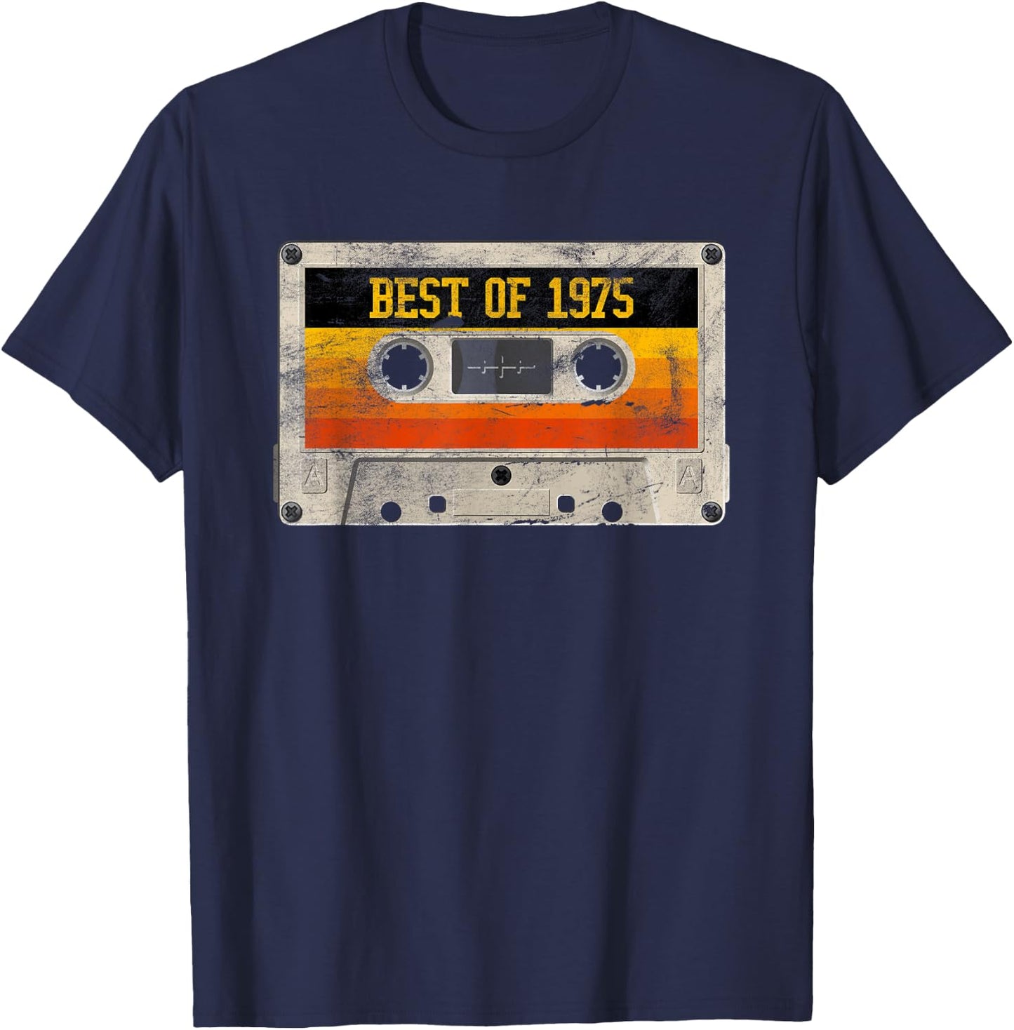 Best of 1975 46th Birthday Gifts Cassette Tape Vintage Retro T-Shirt - T-Shirt | Navy
