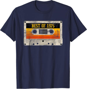 Best of 1975 46th Birthday Gifts Cassette Tape Vintage Retro T-Shirt - T-Shirt | Navy