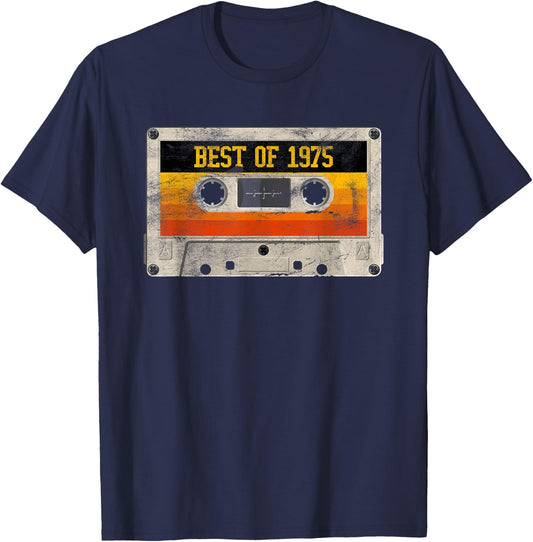 Best of 1975 46th Birthday Gifts Cassette Tape Vintage Retro T-Shirt - T-Shirt | Navy