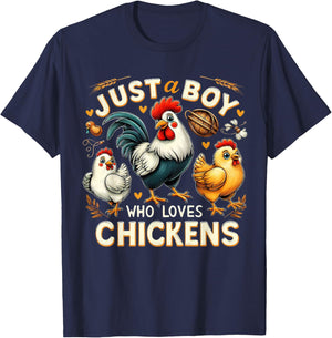 Just a boy who loves Chickens | Farm chicken animal lover T-Shirt - T-Shirt | Navy