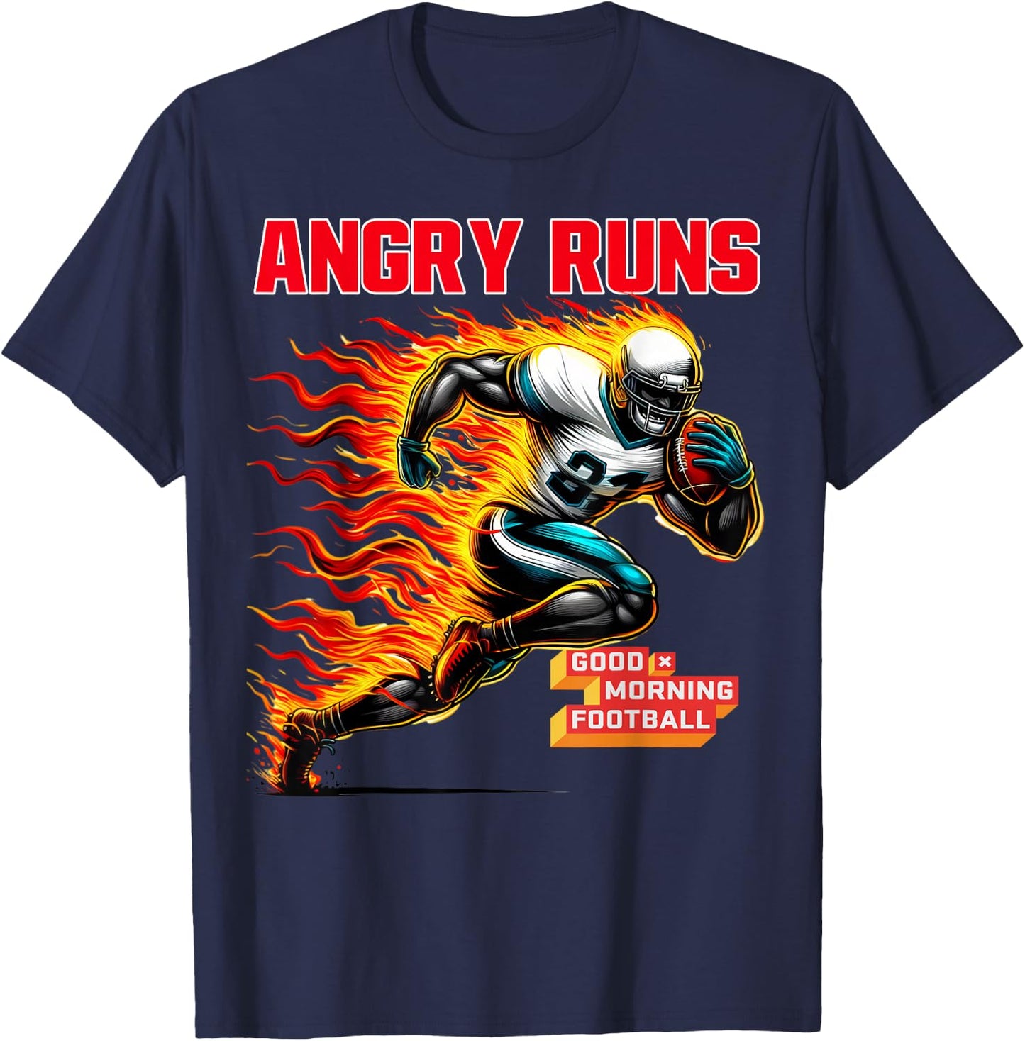 Angry Runs Good Morning Football Sport Lover Vintage Art T-Shirt - T-Shirt | Navy