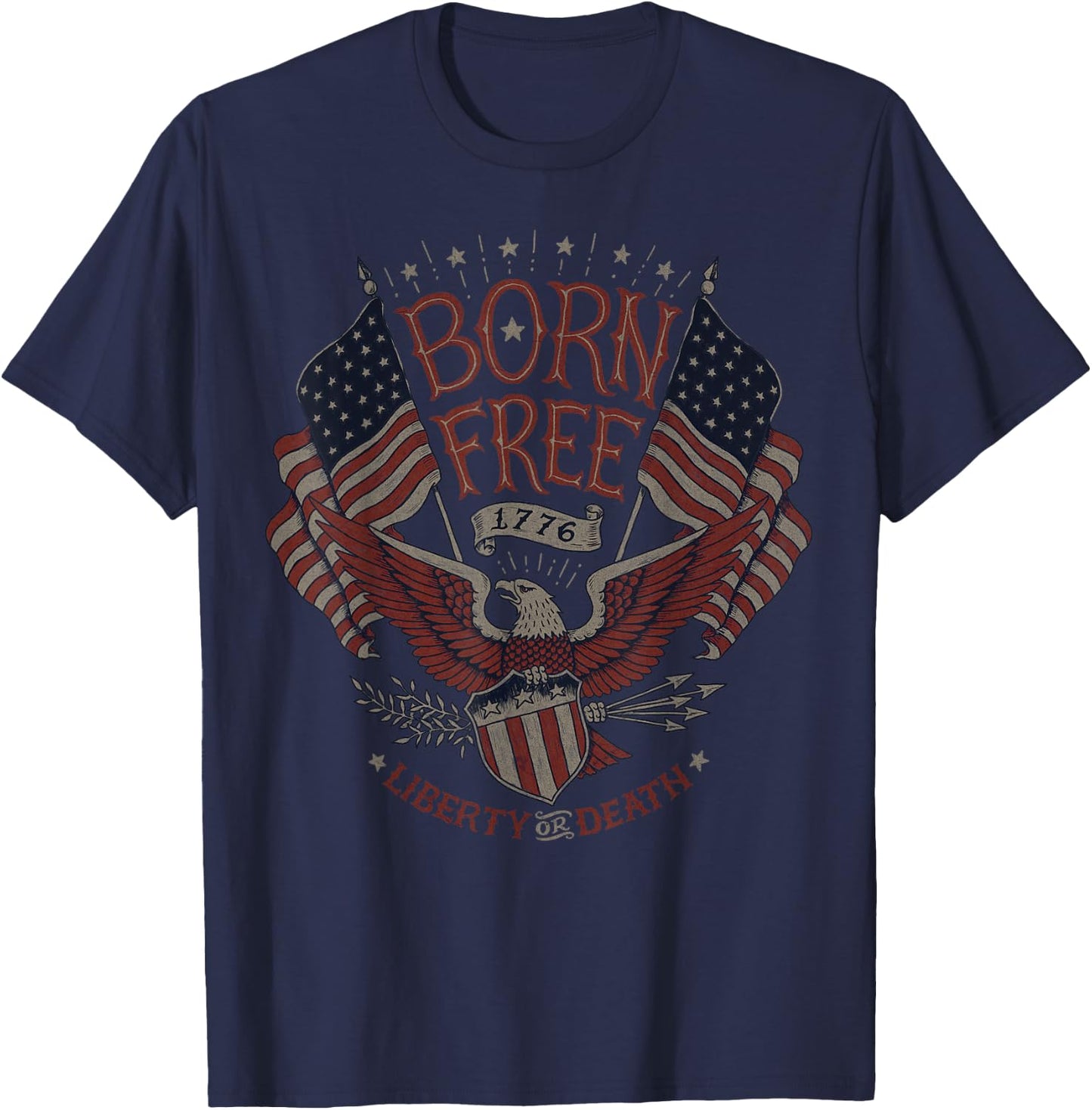 Vintage Born Free Eagle American Flag 1776 4th of July USA T-Shirt - T-Shirt | Navy