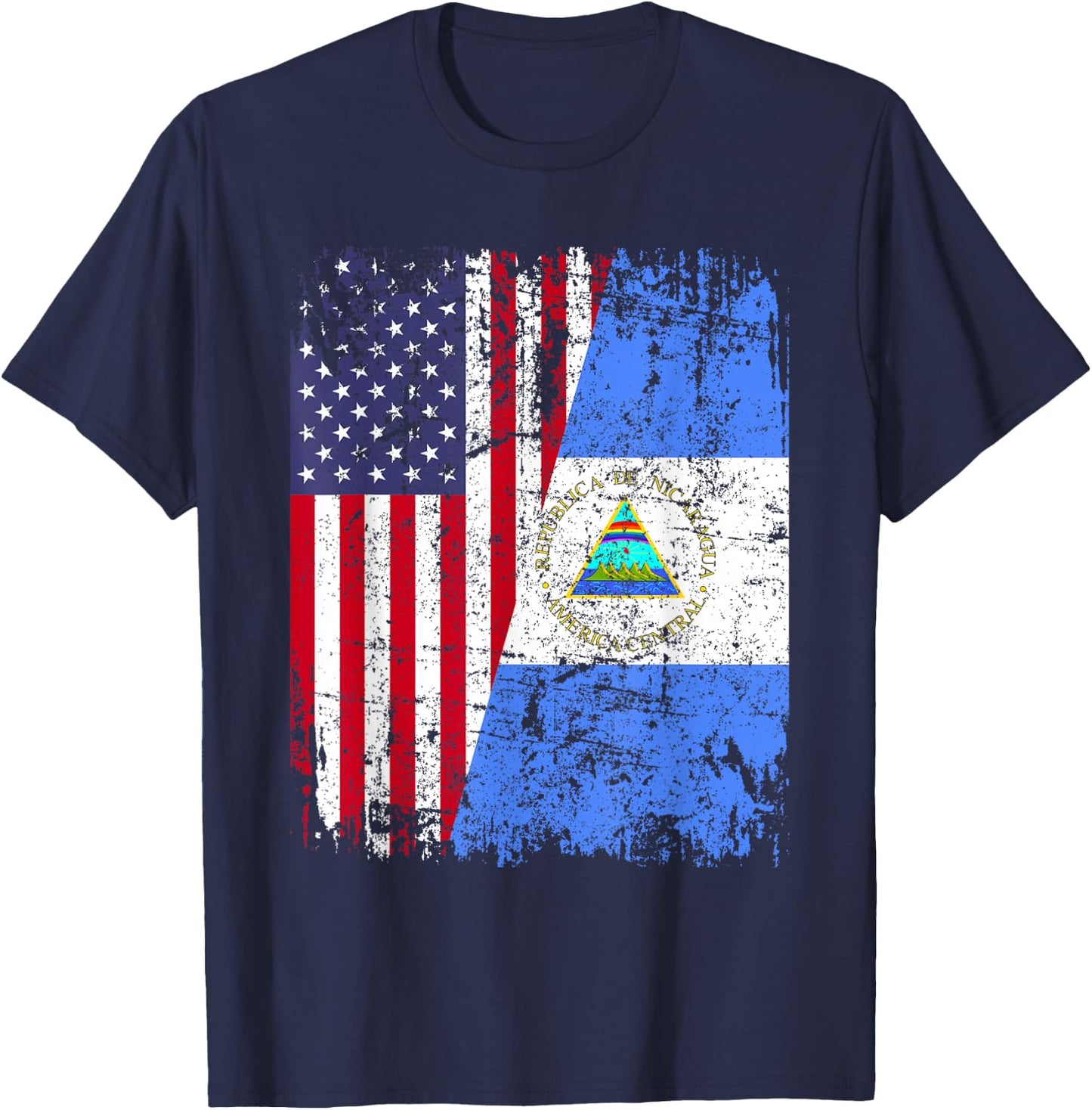 Nicaraguan Roots | Half American Flag | USA Nicaragua Flag T-Shirt - T-Shirt | Navy