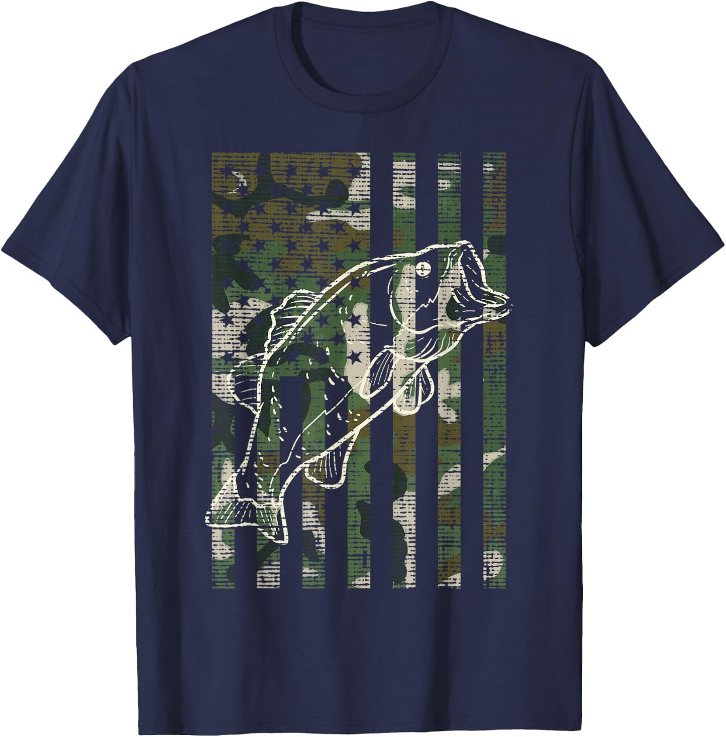Fishing Camo US Flag Fish Bass Patriot Fisherman Dad Gift T-Shirt - T-Shirt | Navy