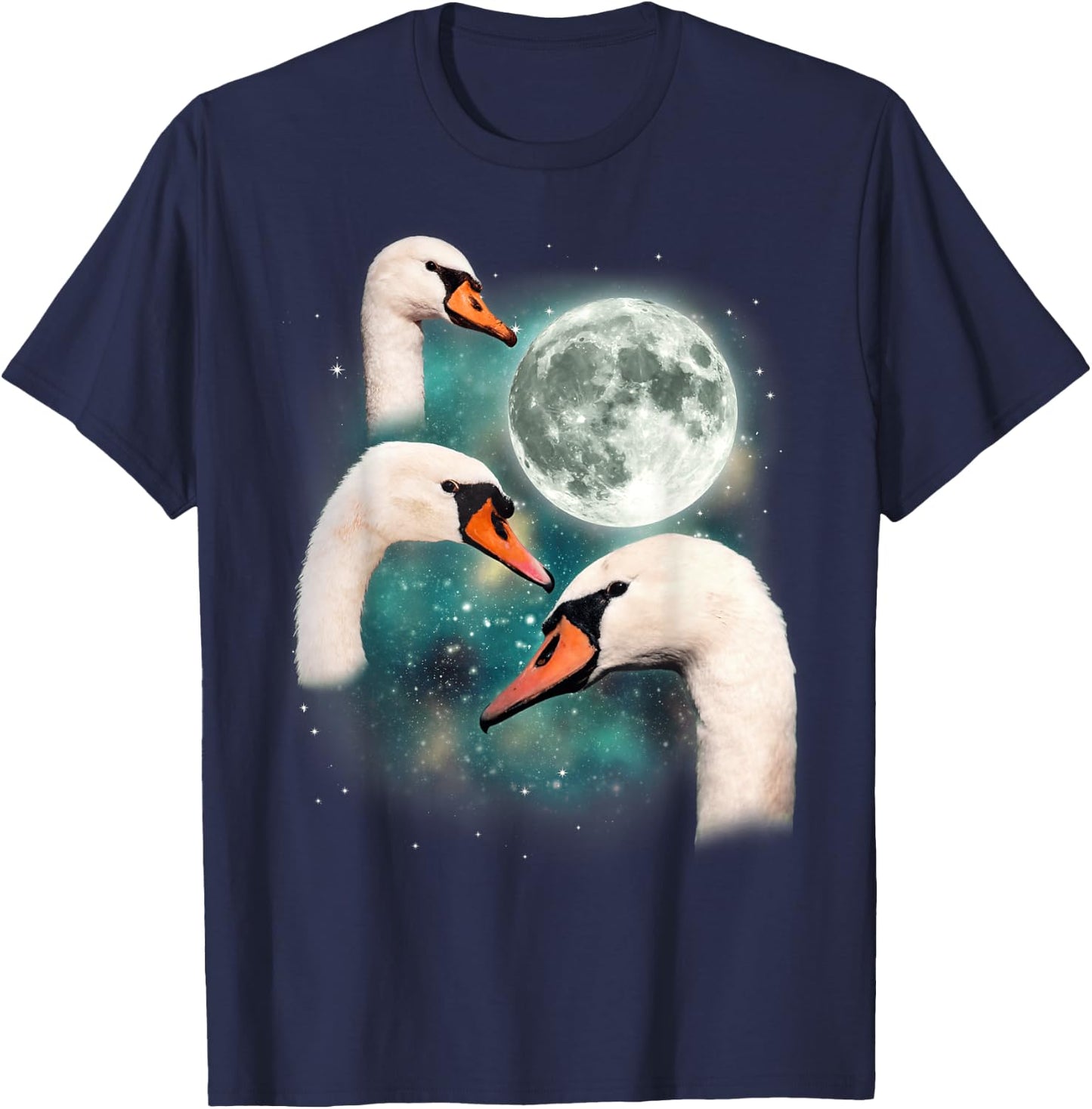 Three Swan Moon | 3 Swans Funny Bird Parody Cursed Meme T-Shirt - T-Shirt | Navy