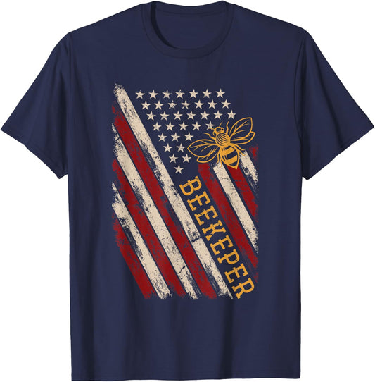 Patriotic Bee Whisperer 4th of July Gift USA Flag Beekeeper T-Shirt - T-Shirt | Navy