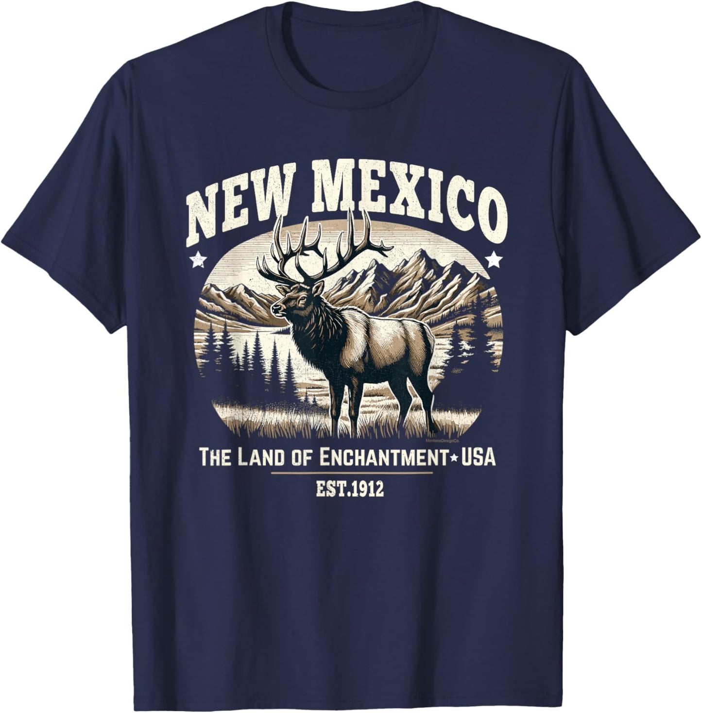 New Mexico Rocky Mountain Elk, Land of Enchantment T-Shirt - T-Shirt | Navy