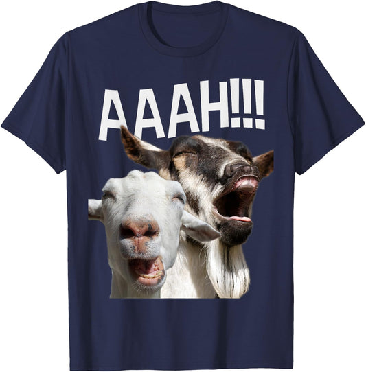 Screaming Goats AAAH!!! Funny Crazy Goat Lover Print T-Shirt - T-Shirt | Navy