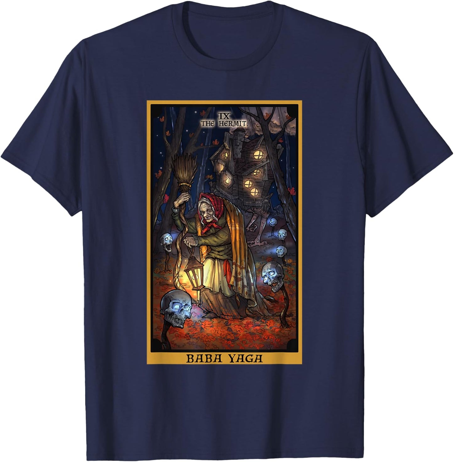 Baba Yaga The Hermit Tarot Card Slavic Mythology Pagan Witch T-Shirt - T-Shirt | Navy