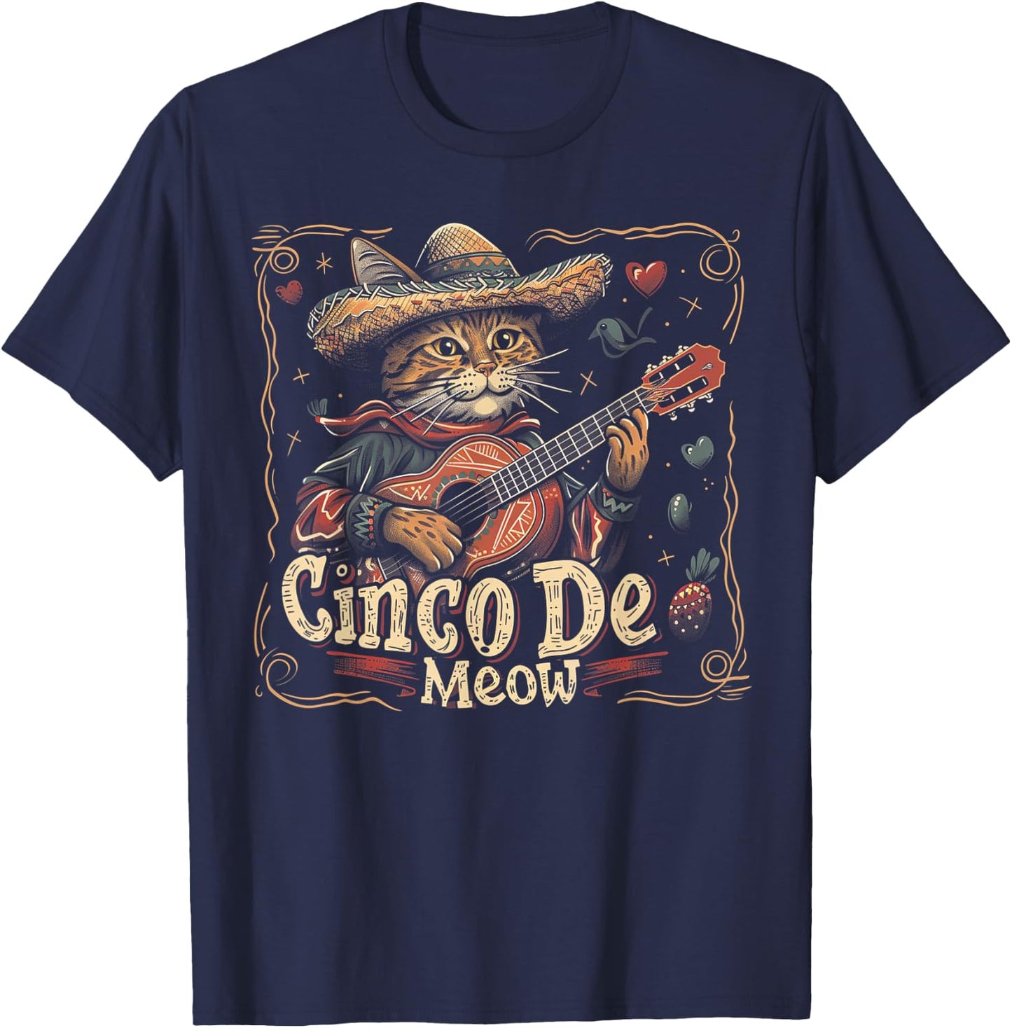Cat - Cinco De Meow Mayo Mexican Fiesta Men Women Boys Girls T-Shirt - T-Shirt | Navy