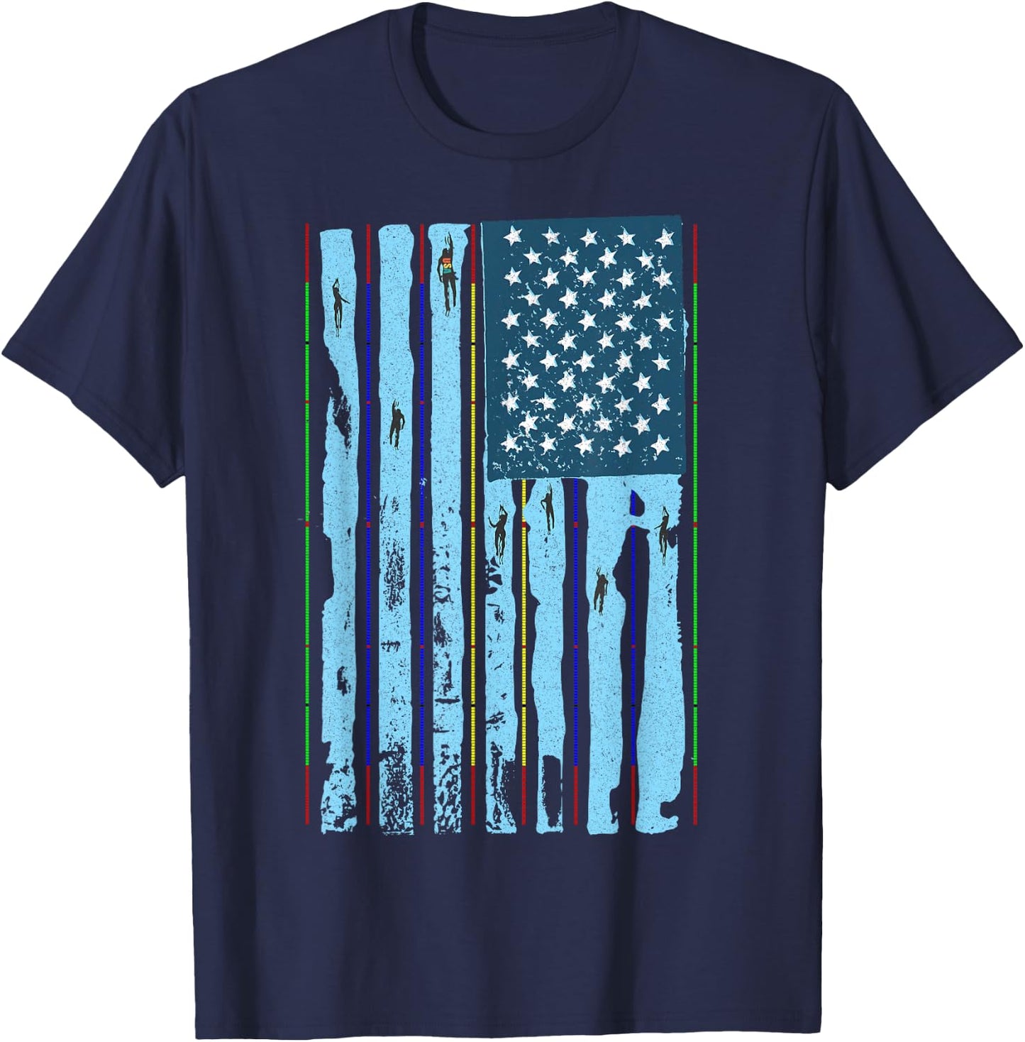 American Flag Swimming Pool Meet, Vintage Swim USA Flag Team T-Shirt - T-Shirt | Navy