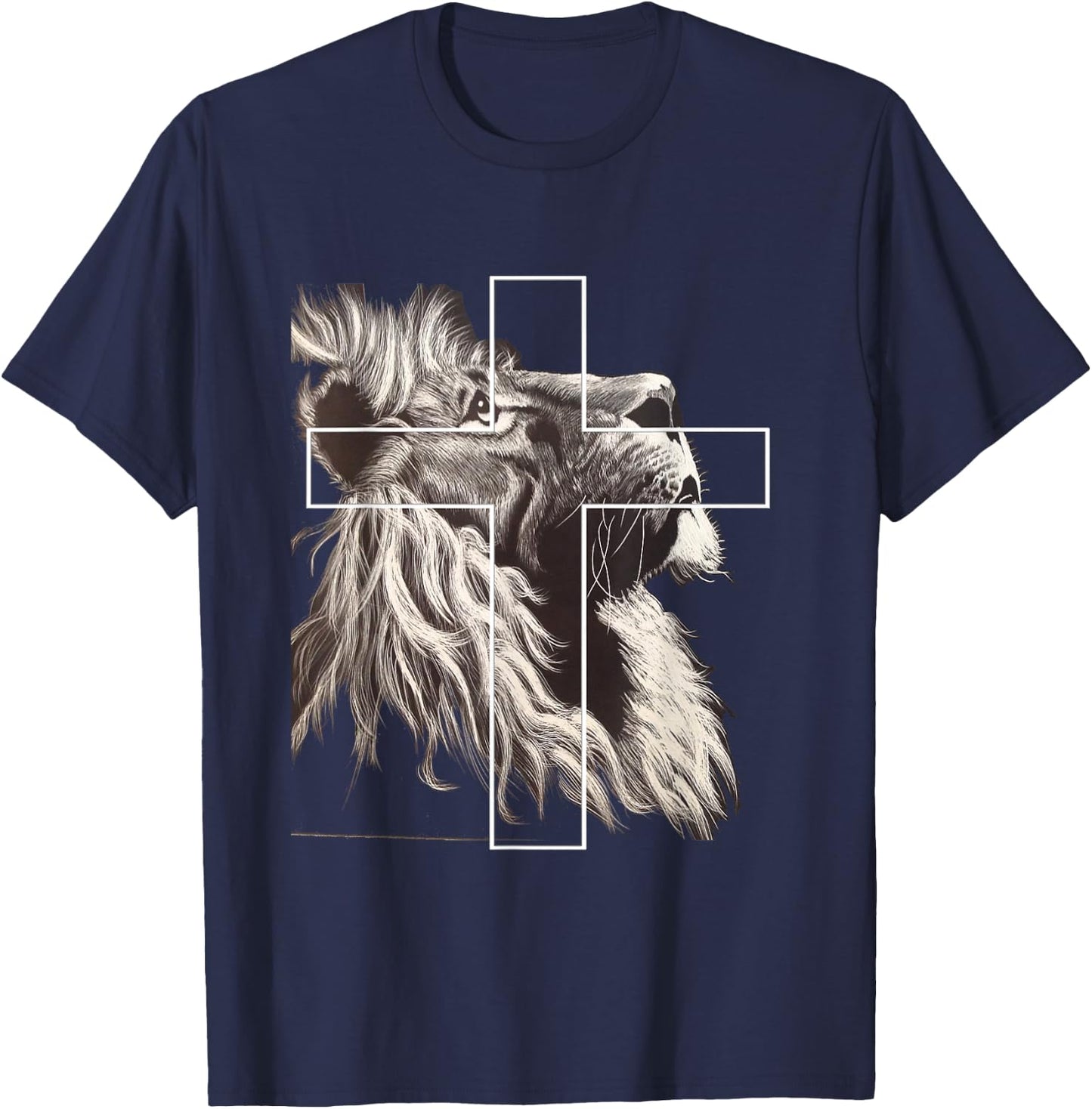 Jesus Lion of Judah Christian Cross T-Shirt - T-Shirt | Navy