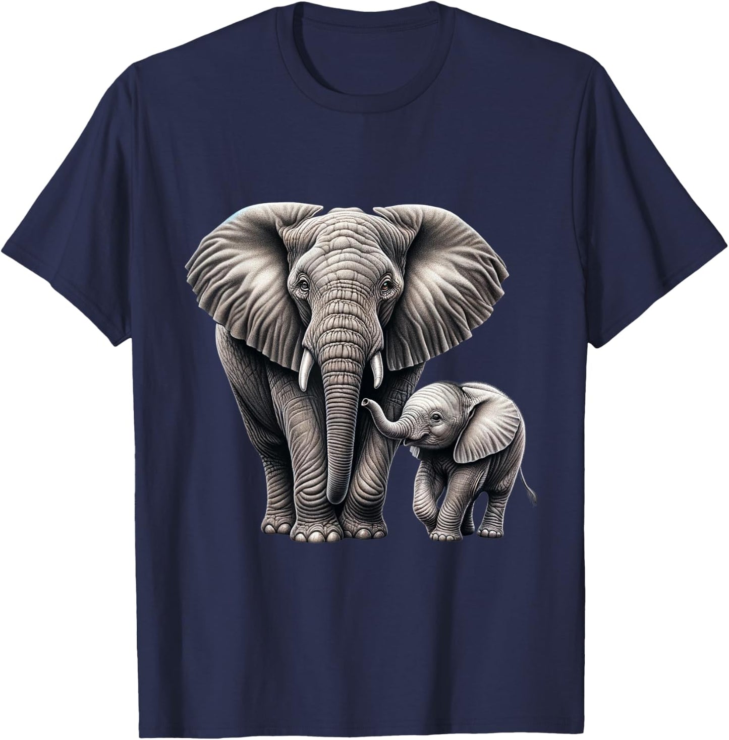 Mother and Calf Elephant | Elefant Lover T-Shirt - T-Shirt | Navy