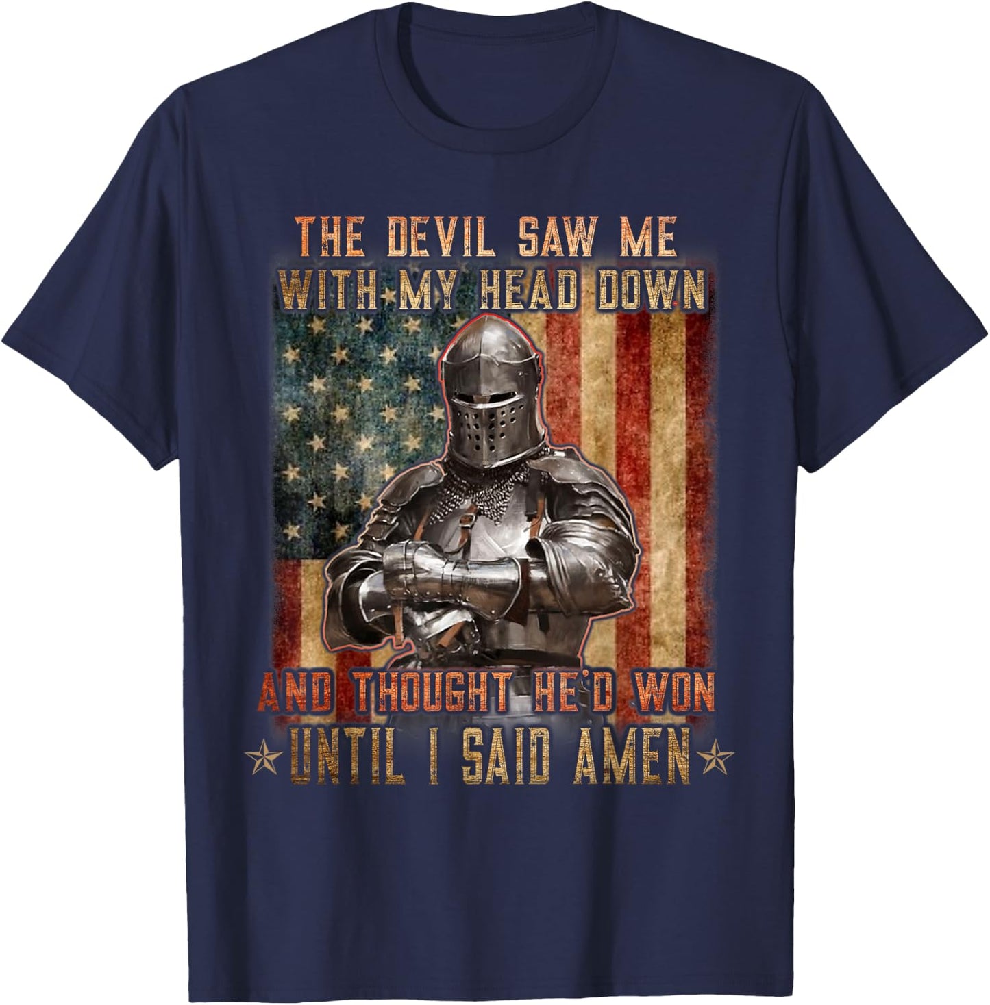 The Crusader - The Devil Saw Me - Knight Templar US Flag T-Shirt - T-Shirt | Navy