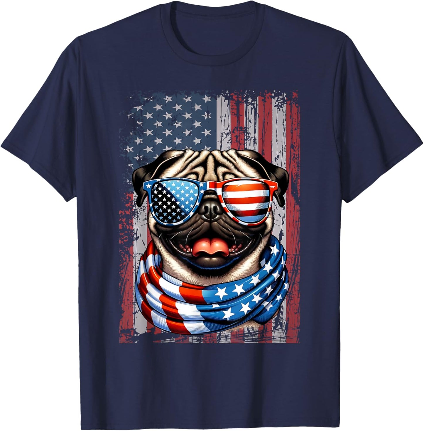 Pug Dog Lover US Flag 4th of July Patriotic T-Shirt - T-Shirt | Navy
